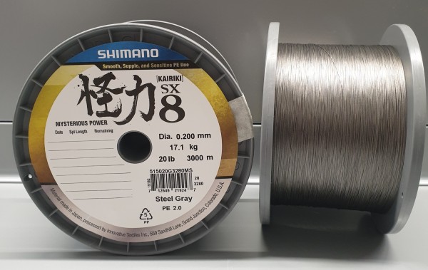 Shimano NEW Kairiki VT PE 0.20mm Steel Gray 17.1kg 10m 8 fach geflochten