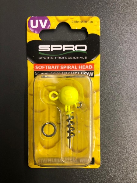 Spro Spiral Head Jigkopf UV Yellow 5g 7g 10g 15g 20g 25g