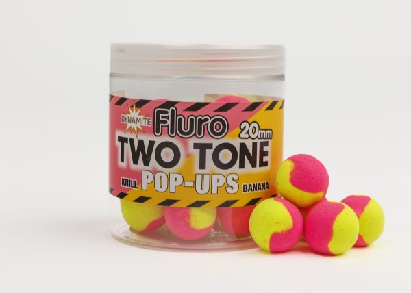 Dynamite Baits Fluro Two Tone Pop Ups Krill Banana 20mm 65g