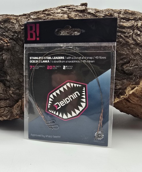 Delphin BOMB! Stahlvorfach 7x7 mit Wirbel & Karabiner 5 Größen a' 2 Stück