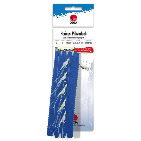 Jenzi Dega Herings-Pilkvorfach Gr.9 140cm 5 Haken Echte Fischhaut Luminos