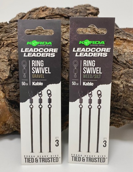Korda Kable Leadcore Leader Ring Swivel Gravel Weed/Silt 50cm