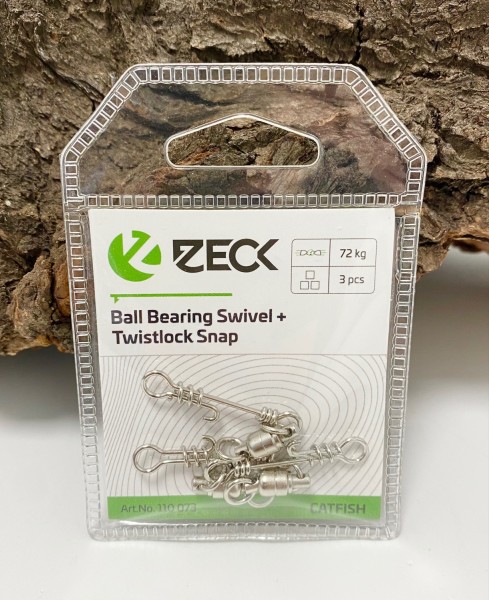Zeck Wels Ball Bearing Swivel + Twistlock 105kg 3 Stück