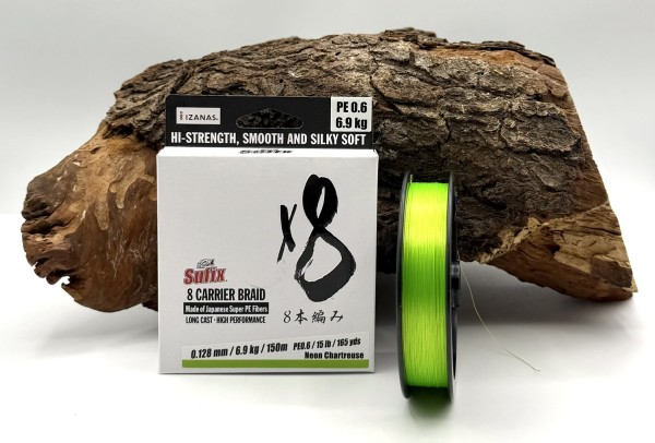 Sufix 8 Carrier Braid 0,128mm 6,90kg 150m Neon Chartreuse Geflochtene Angelschnur SALE