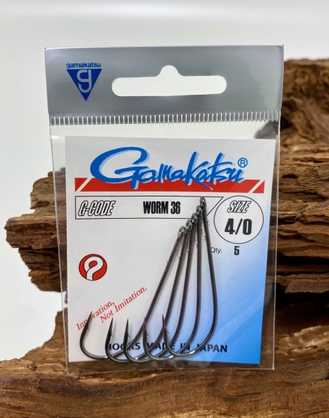 Gamakatsu Worm 36 Hooks Black 1/0 2/0 3/0 4/0 1 2 4 6