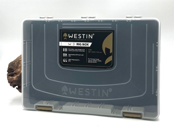 Westin W3 Rig Box 28x19,5x4,5cm Tacklebox EVA Schaum mit Schlitzen