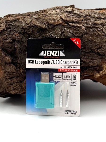 Jenzi USB Ladegerät inkl 2 Stabbatterien LIR 425 3,7V Wiederaufladbar 2 Größen