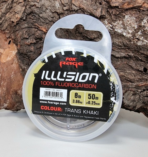 Fox Rage Illusion Fluorocarbon trans khaki 0.25mm 3.66kg / 8lb x 50m ABVERKAUF