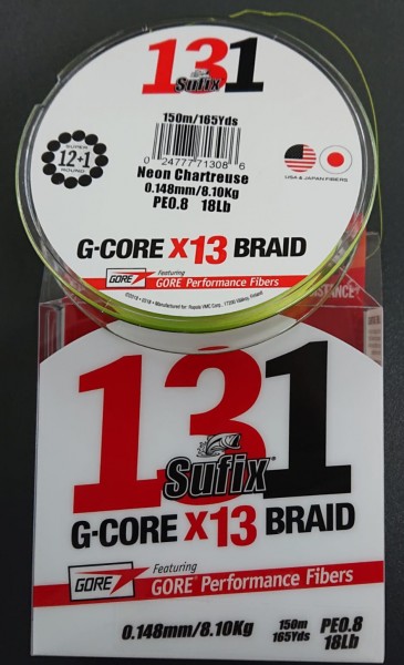 Sufix 131 G-Core X13 Braid Neon chatreuse 13 fach Geflecht 150m
