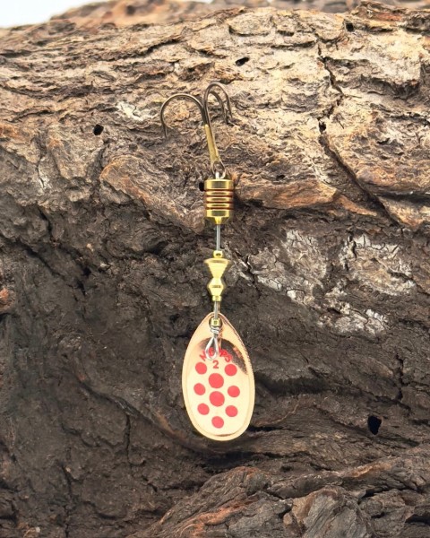 Mepps Aglia Gr. 2 4,5g Kupfer Silber Gold / rote & schwarze Punkte