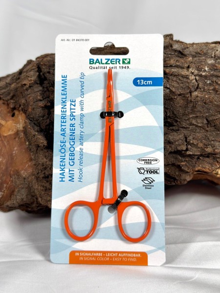 Balzer Hakenlösezange gebogen Edelstahl 13cm & 17cm Orange