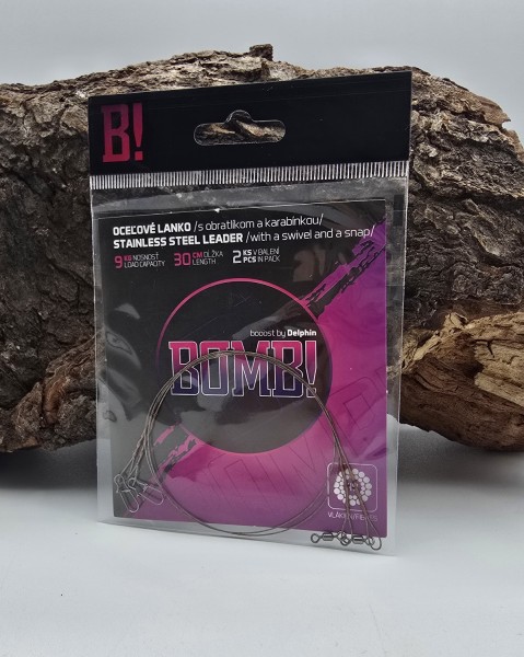 Delphin BOMB! Stahlvorfach 7x7 mit Wirbel & Karabiner 5 Größen a' 2 Stück