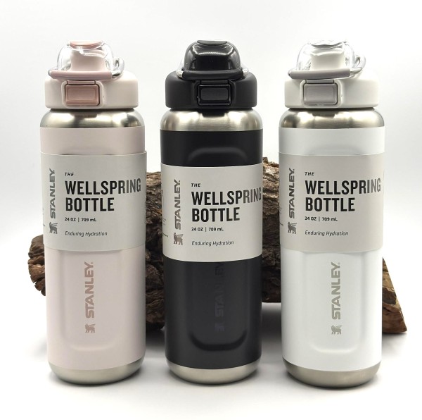 Stanley Classic Wellspring Bottle 0,7l/24oz Trinkflasche Rose Quartz Black Frost