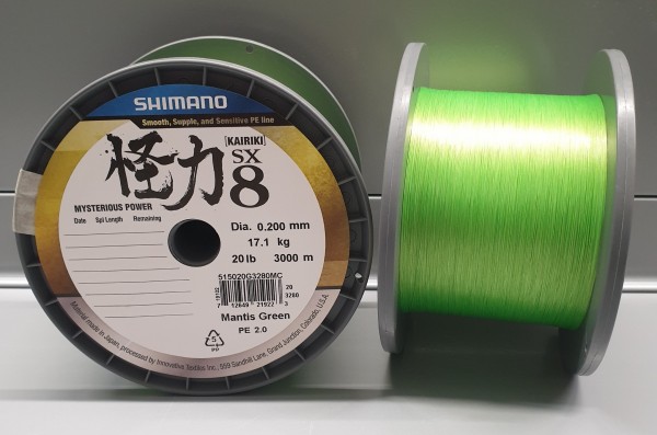 Shimano NEW Kairiki VT PE 0.20mm Mantis Green 17.1kg 10m 8 fach geflochten