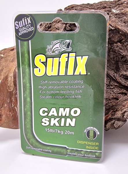 Sufix Camo Skin 20m 15lb 7kg green Karpfenvorfach mit Dispenser ABVERKAUF