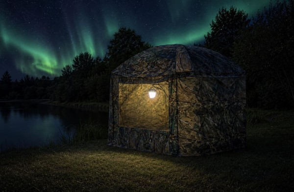 Balzer XL Camouflage Schirm-Zelt mit LED-Outdoorlampe