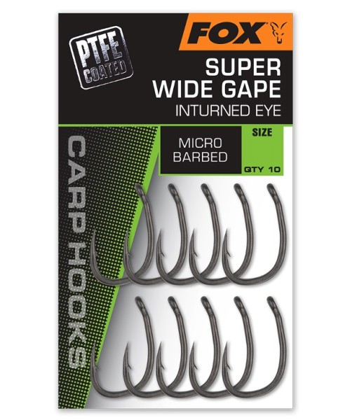 Fox Super Wide Gape In-Turned Eye PTFE Karpfenhaken Micro Barbed Größe 2 4 6
