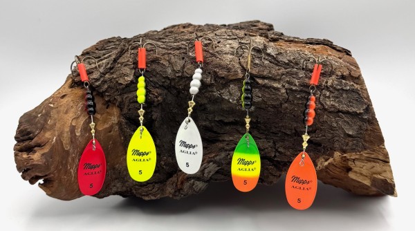 Mepps Spinner Aglia Fluo Red Tiger Weiß Orange Gelb Gr. 5 13g