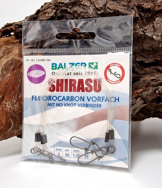 Balzer Shirasu Fluorocarbon Rig mit Snap & No Knot 1,00mm 50cm 39kg Hecht