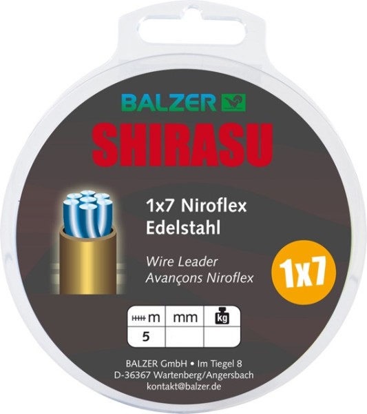 Balzer Shirasu 1x7 Niroflex Edelstahlvorfach 5m in 6kg, 9kg, 13kg Tragkraft