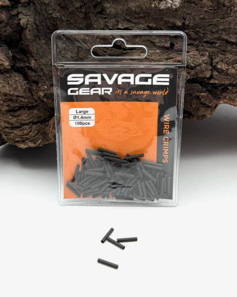 Savage Gear Wire Crimps L Ø1.4mm 100 Stück Black Matt Quetschhülsen Klemmhülsen