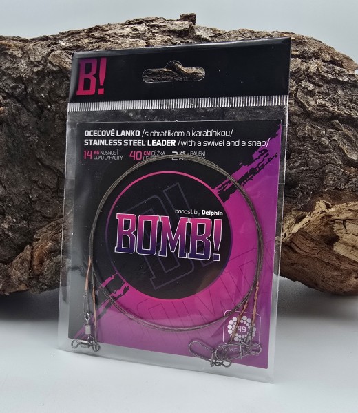 Delphin BOMB! Stahlvorfach 7x7 mit Wirbel & Karabiner 5 Größen a' 2 Stück