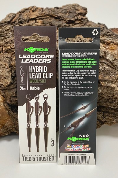 Korda Kable Leadcore Leader Hybrid Lead Clip Gravel Weed/Silt 50cm