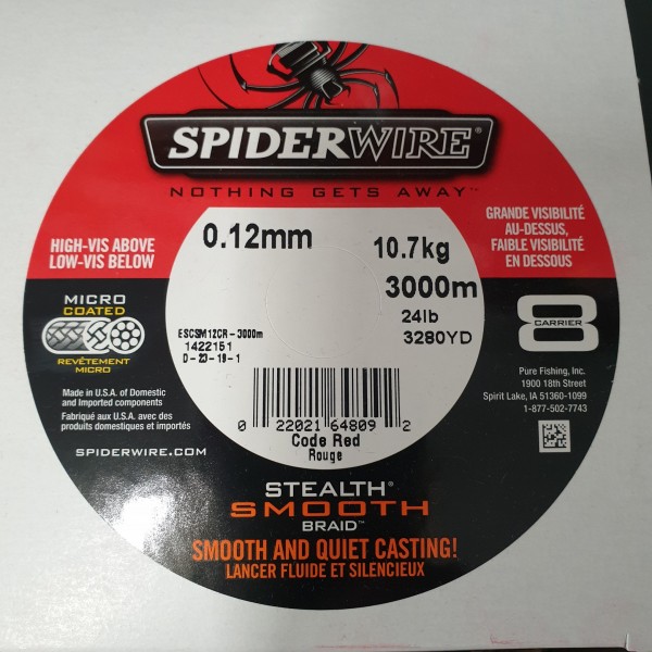 Spiderwire Stealth Smooth 8 Code Red je 10m 10,7kg 24lb 0,12mm