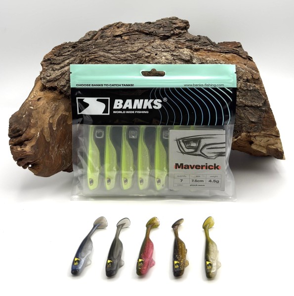 BANKS Maverick 7,5cm 4,5g 7 Stück Finesse Gummifisch für Barsch & Zander 7 Farben