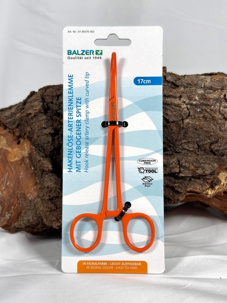 Balzer Hakenlösezange gebogen Edelstahl 13cm & 17cm Orange