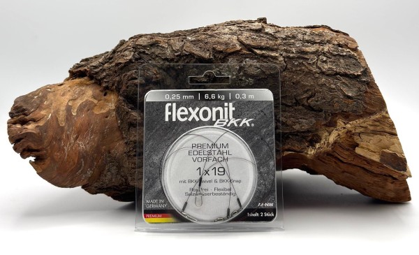 Flexonit Edelstahl Vorfach 1x19 30cm 6,6kg 0,25mm BKK Swivel/Snap
