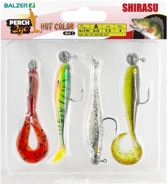 Balzer Shirasu Perch 2go Set Hot Color Mix 2 7,5cm 4 Stück