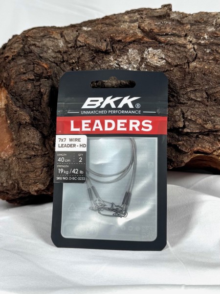 BKK 7x7 Wire Leader HD Stahlvorfach 40cm 19kg mit Pike Snap & Wirbel