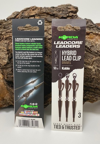 Korda Kable Leadcore Leader Hybrid Lead Clip Gravel Weed/Silt 50cm