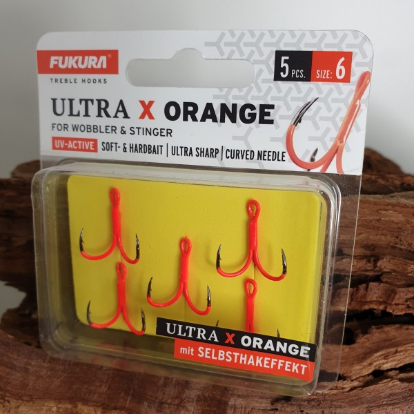 Lieblingsköder Fukura Ultra X Orange Drillinge Gr. 2 4 6 8 UV-Active