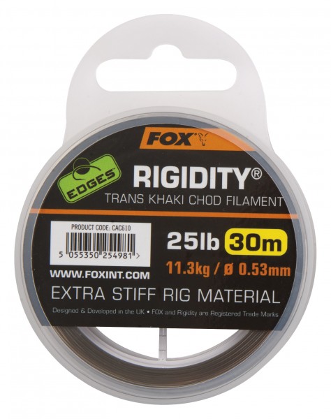 Fox Edges Rigidity Chod Filament 0.53mm 25lb x 30m - trans khaki