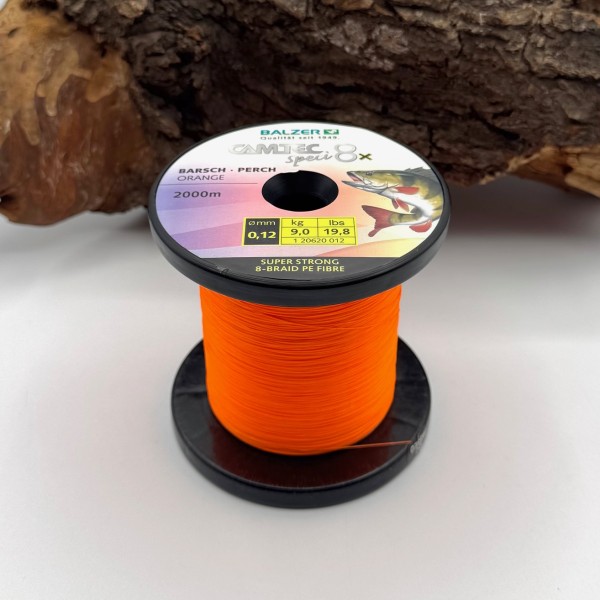 Balzer Camtec Speci Barsch 8x 0,12mm 9kg Geflochtene Schnur 2000m Orange SALE
