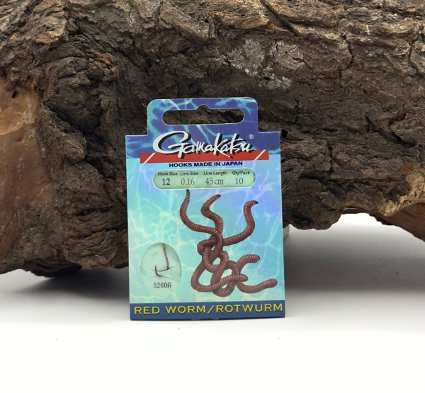 Gamakatsu 5260R Red Worm/Rotwurm Haken Rot Gr.4 6 8 10 12 Länge 45cm