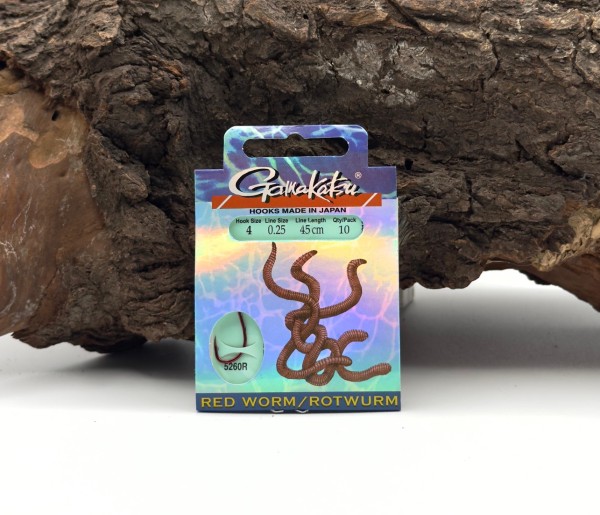Gamakatsu 5260R Red Worm/Rotwurm Haken Rot Gr.4 6 8 10 12 Länge 45cm