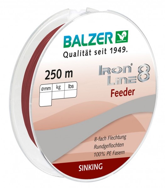 Balzer Iron Line 8 Feeder 250m sinkend 0,08mm 0,10mm 0,12mm dunkelrot