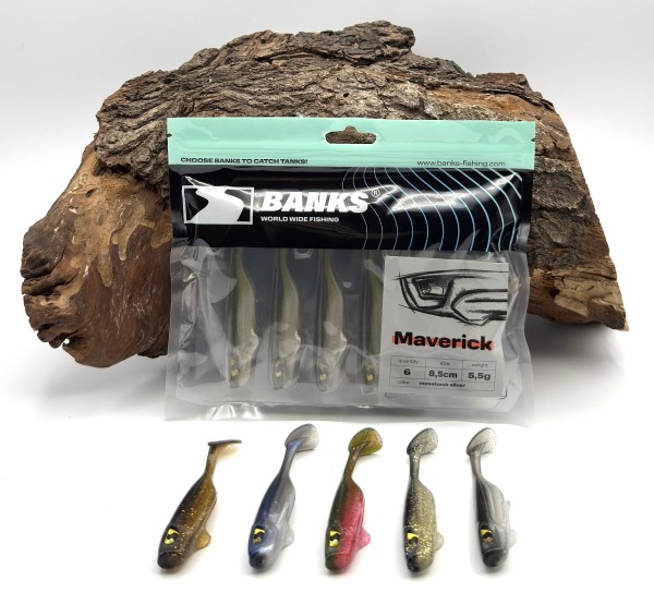 BANKS Maverick 8,5cm 5,5g 6 Stück Finesse Gummifisch für Barsch & Zander 7 Farben