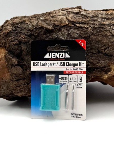 Jenzi USB Ladegerät inkl 2 Stabbatterien LIR 425 3,7V Wiederaufladbar 2 Größen