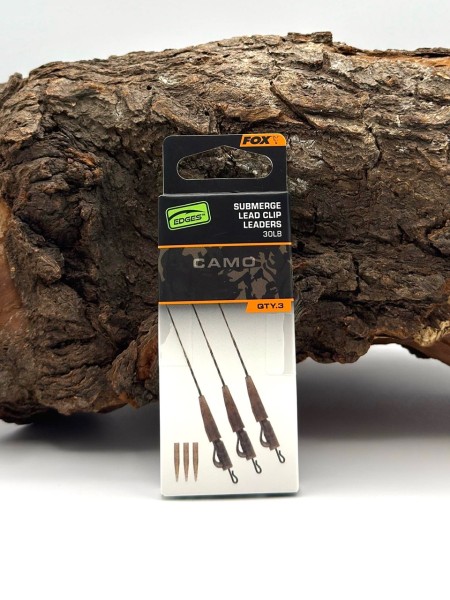 Fox Edges Camo Submerge Lead Clip Leaders 75cm 30lb 40lb 3 Stück