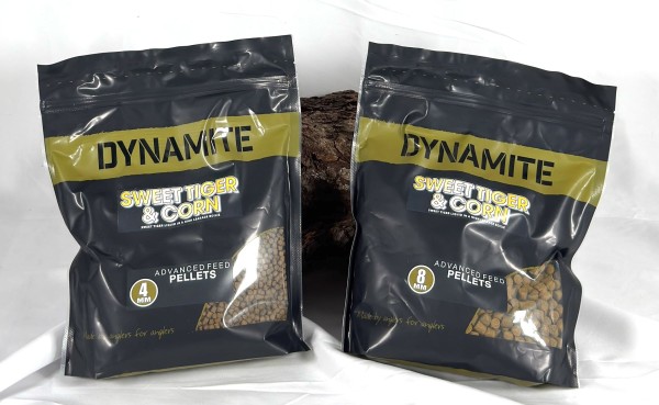 Dynamite Baits Sweet Tiger & Corn Advanced Feed Pellets 2mm 4mm 6mm 8mm 900g