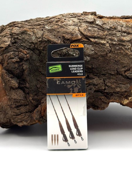 Fox Edges Camo Submerge Lead Clip Leaders 75cm 30lb 40lb 3 Stück