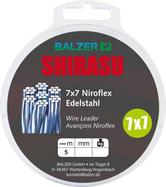Balzer Shirasu 7x7 Stahlvorfach Niroflex Edelstahl 5m in 3 Größen