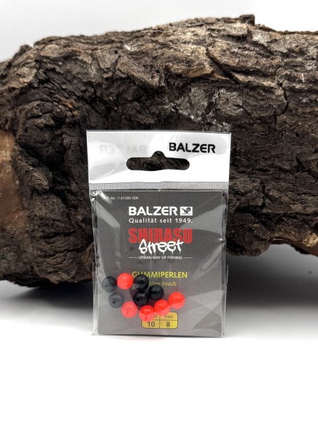 Balzer Shirasu Street Rubber Beads Gummiperlen Rot Schwarz 4mm 6mm 8mm 10 Stück