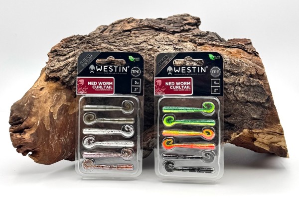 Westin Ned Worm Curltail TPE 5cm 0,5g 6 Stück Clear & Dark Water Mix Finesse