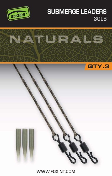 Fox Edges Naturals Submerge Leaders 75cm 30lb 40lb 3 Stück