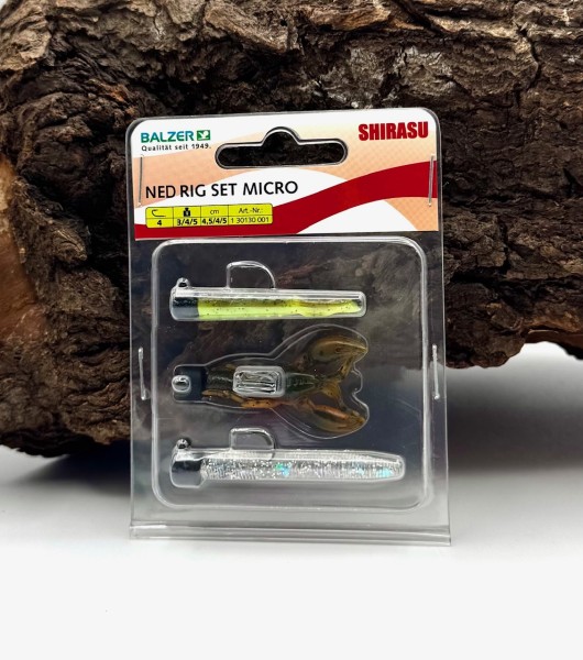 Balzer Shirasu Micro Ned Rig Set 4,5cm 3g 4g 5g Gummiköder 3 Stück